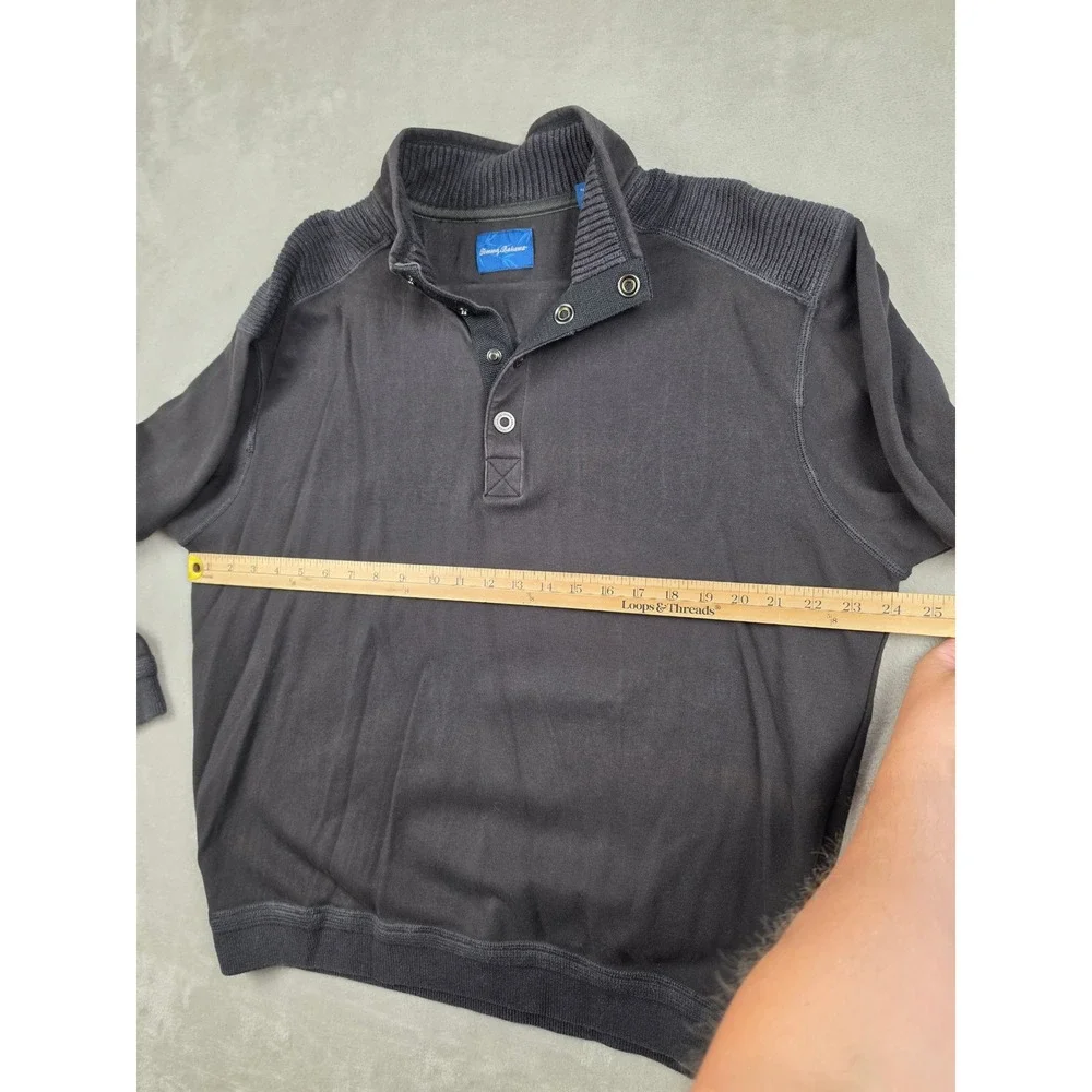 Tommy Bahama Sweater Mens XL Black Pima Cotton Ribbed Shoulder Snap Mock Neck